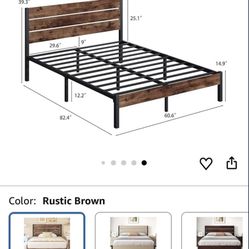 Queen Bed Frame with Headboard and Footboard, with Under Bed Storage, All-Metal Support System, No Box Spring Needed, Easy Assembly,Rustic Brown