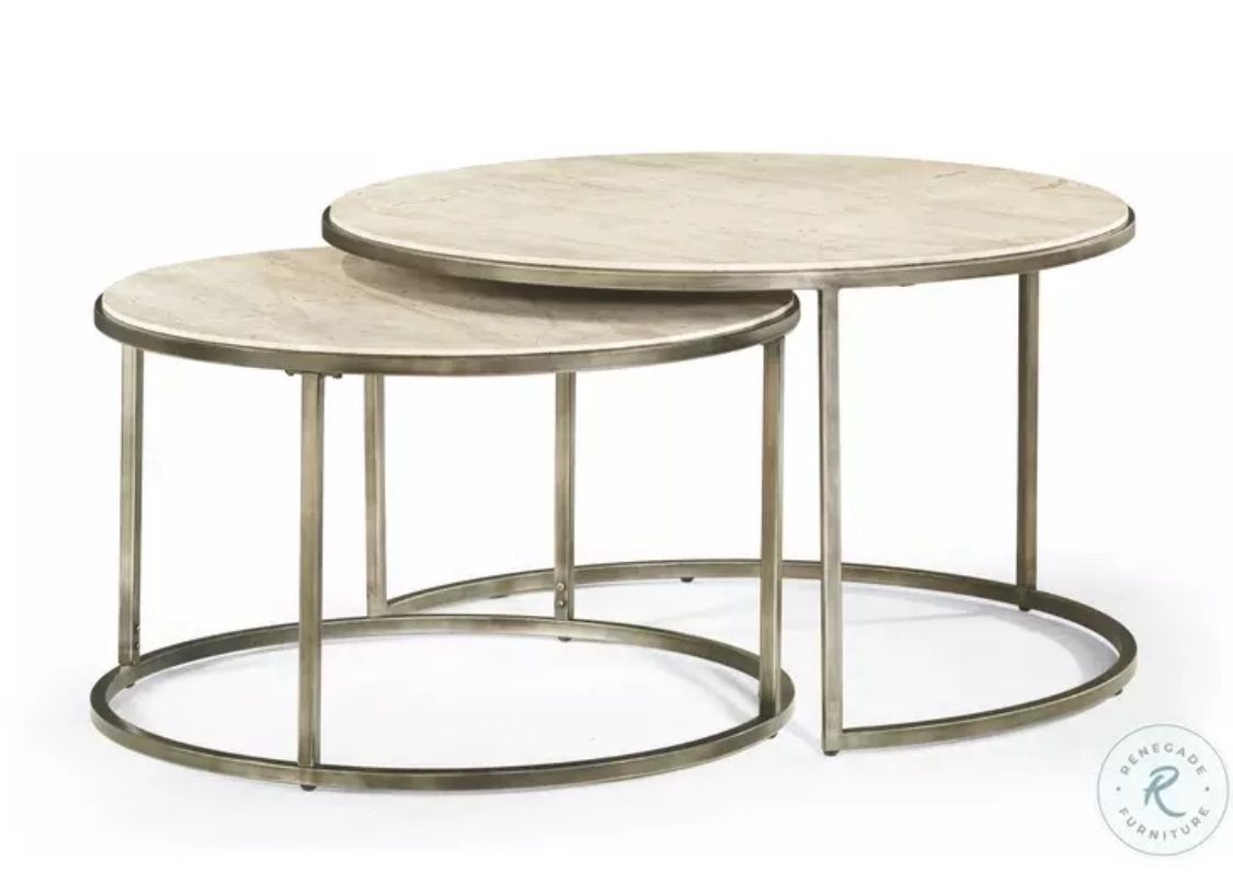 Travertine and Iron Nesting Coffee Tables 