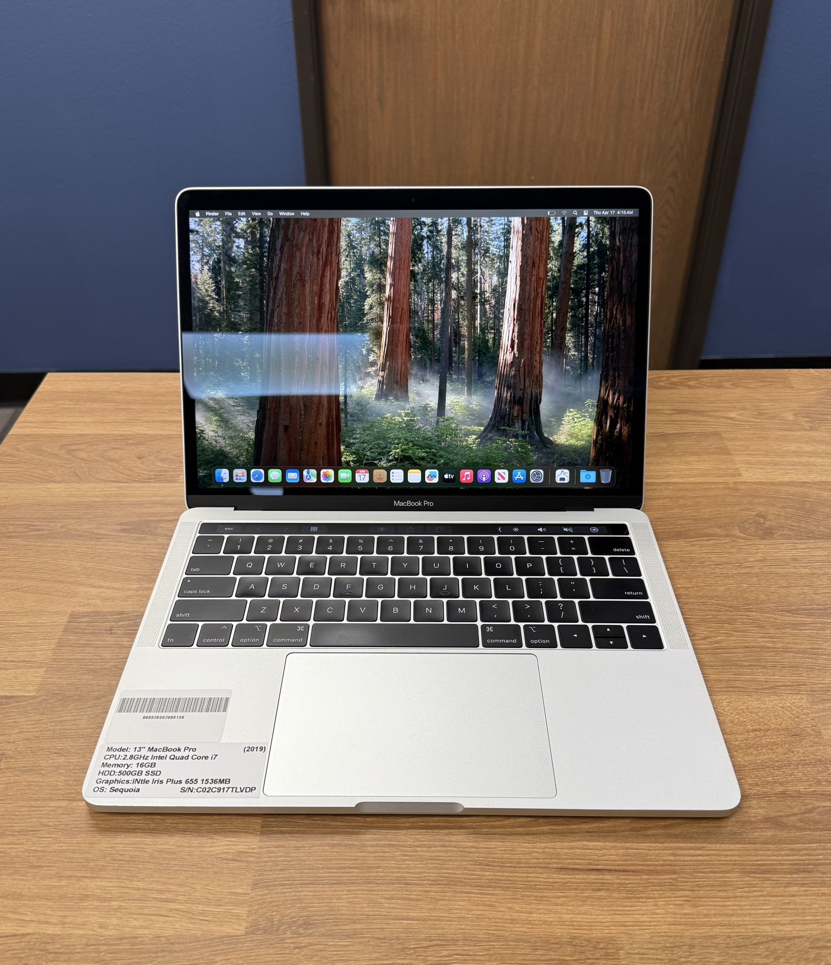 13" MacBook Pro Touchbar 500GB SSD*16GB RAM*2.8Ghz Intel Quad Core i7