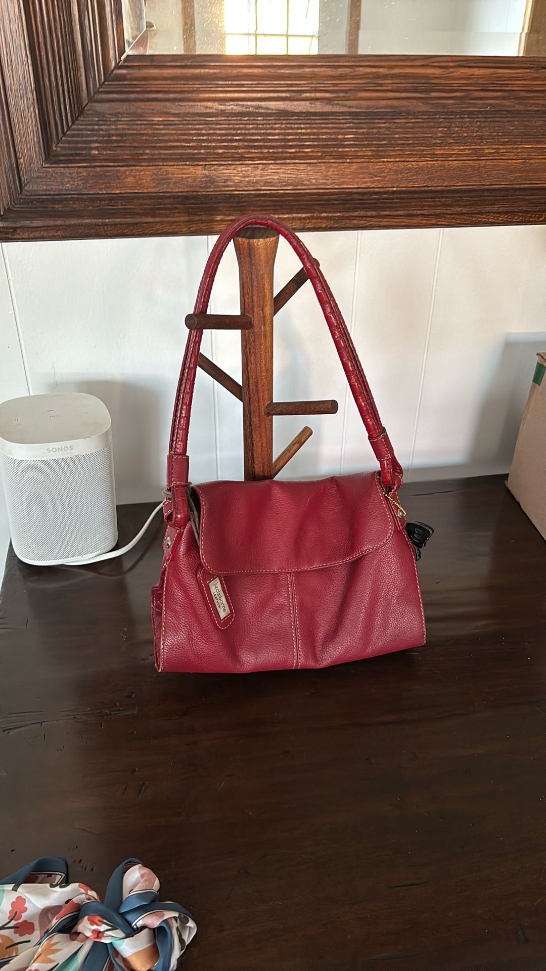 Red All Leather Shoulder Bag