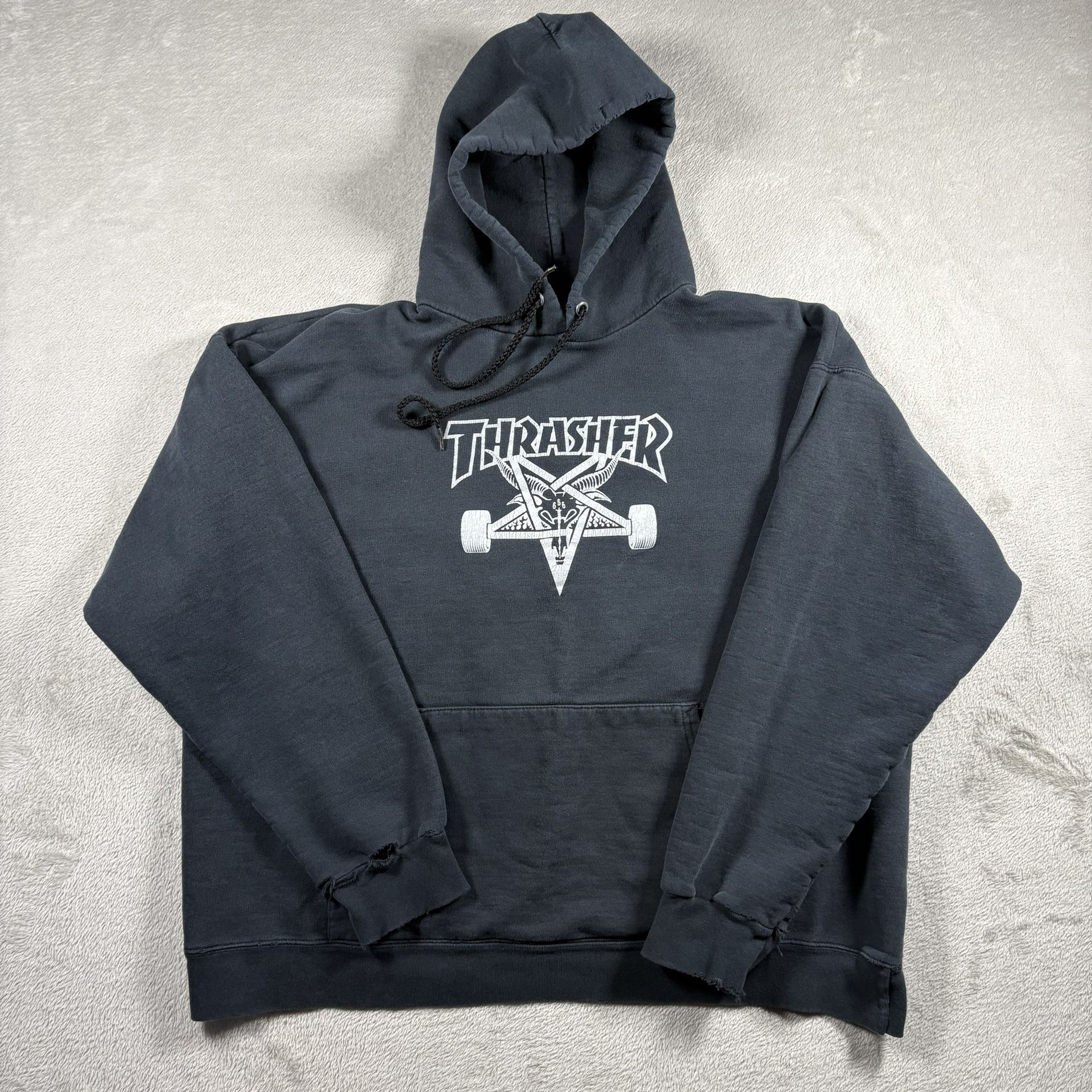 Thrasher 666 Devil Satan Goat Pullover Hoodie Mens L Black Skate Distressed#2980