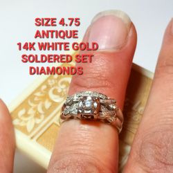 $310! ☆ Size 4.75☆ Antique 14k White Gold Diamond Ring 