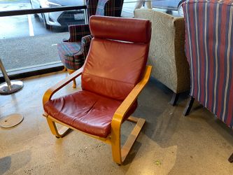 IKEA Poang Armchair with Red Leather Cushion