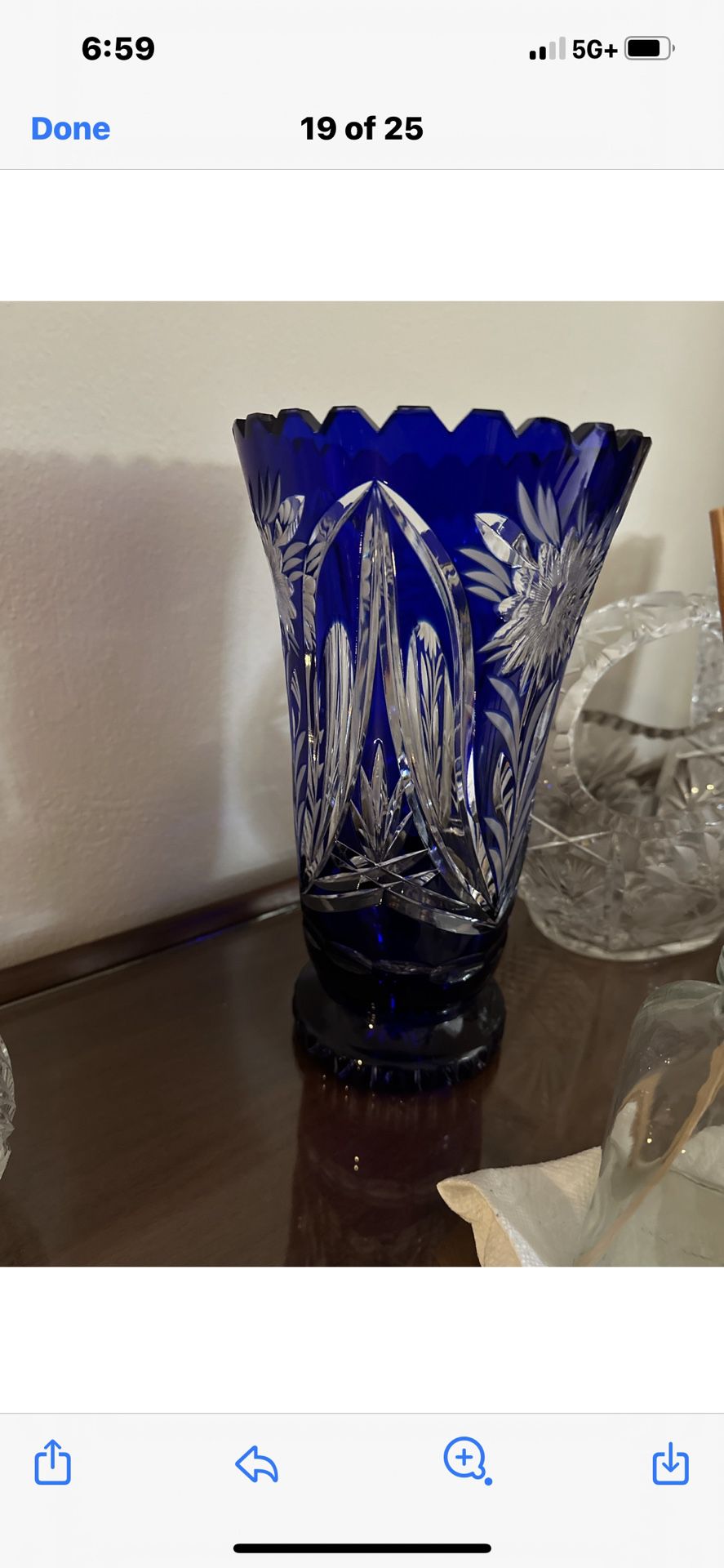 Beautiful Hand Cut Cobalt Crystal Vase