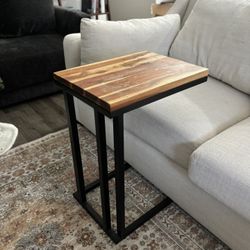 Solid Wood And Metal Side Table - Indoors & Outdoor Use