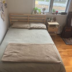 Wood Platform Bed Frame + Matching Nightstand – Great Condition