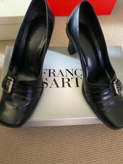 Franco Sarto Black Leather Buckle Pumps