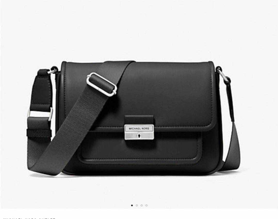 New Michael Kors Black Leather Messenger Bag