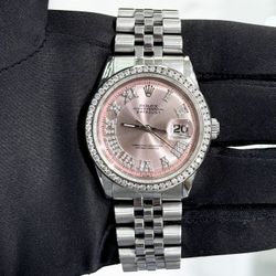 Authentic Rolex Datejust 36mm Pink Dial Natural Diamond