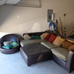 Sectional Couch, Ottoman, Swivel Chair 