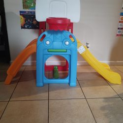 Colorful Slide With Basketball And Climbing Playset