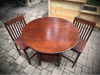 Wood hightop drop-leaf table w/ 2 chairs