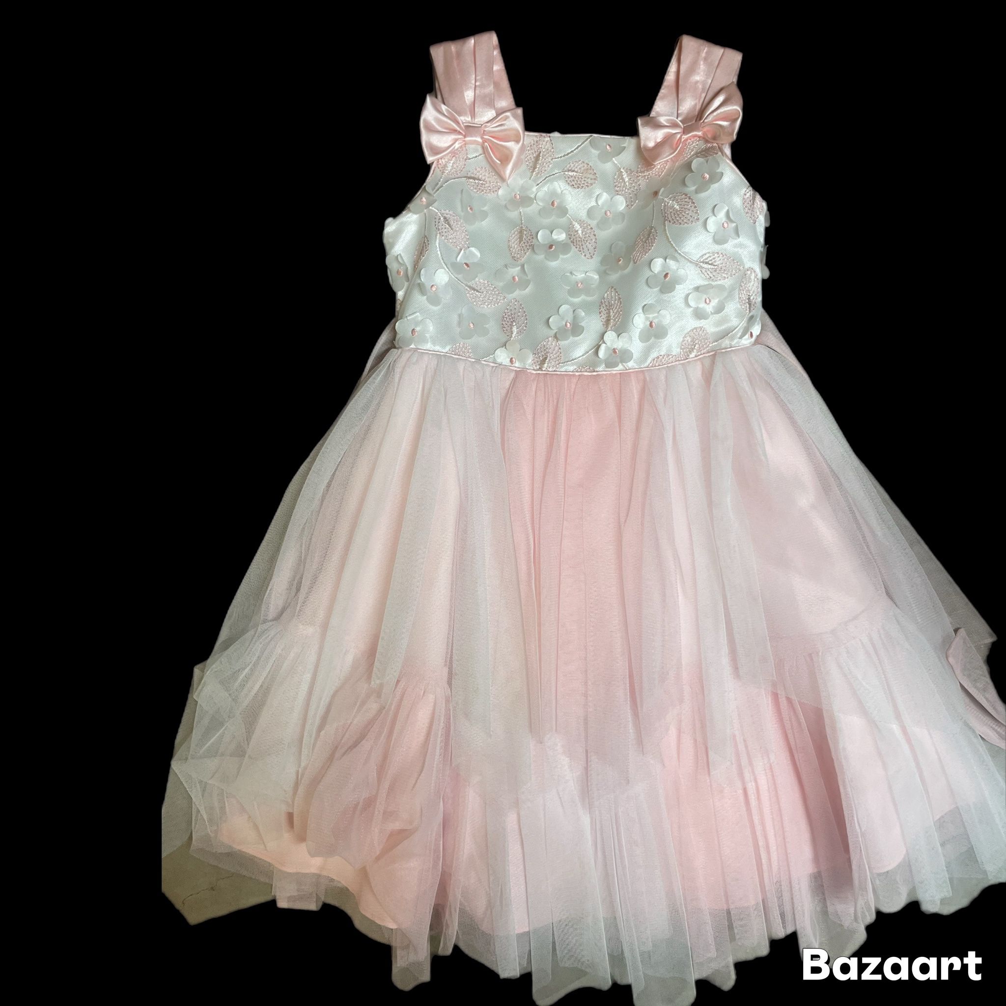 Girls sz 6 pink & white satin & chiffon Floral party dress Jona Michelle