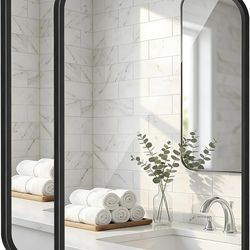 2-Pack  22"x30" Matte Black Framed Vanity Mirrors. Rounded Corner Modern Farmhouse or Industrial Decor.