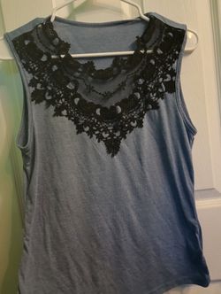 SHEIN Light Blue Sleeveless Lace Tank Top