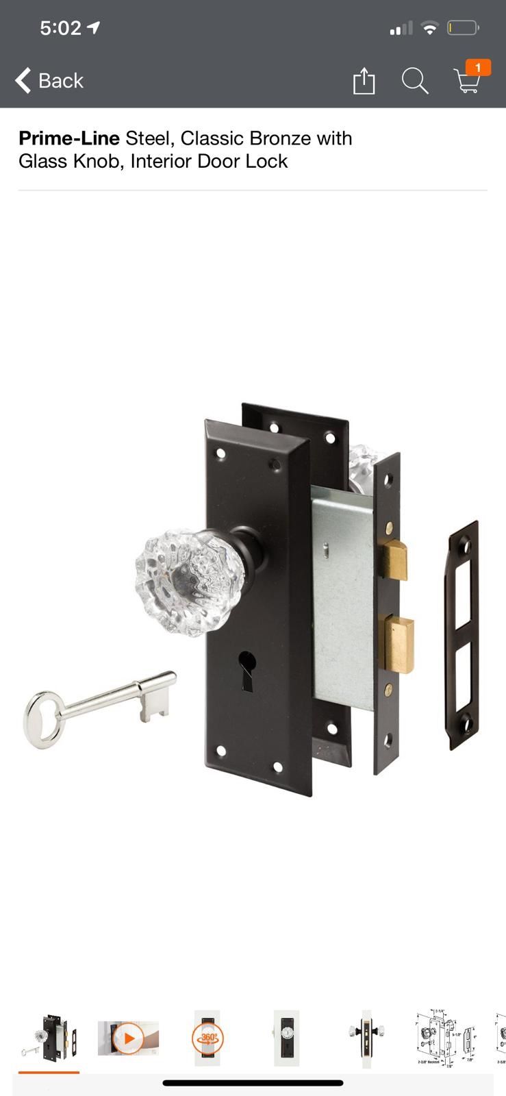 Prime-Line Steel, Classic Bronze with Glass Knob, Interior Door Lock