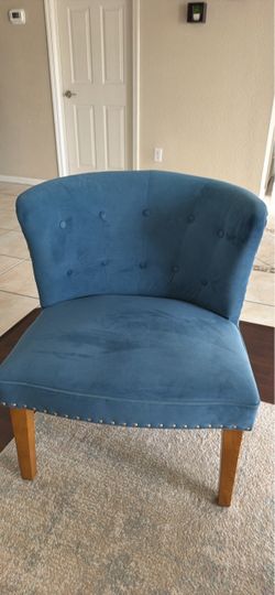 Two Blue Velvet Accent Chairs  with Nailhead Trim