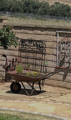 Vintage Wheelbarrow Garden / Planter w / drip line.