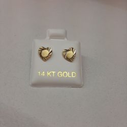 2 Tone Diamond Cut 14k Gold Pair Of Heart Earrings 