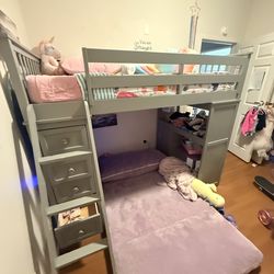 Twin Loft Bed with Desk & Chair-Gray