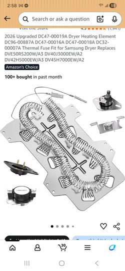 2026 Upgraded DC47-00019A Dryer Heating Element DC96-00887A DC47-00016A DC47-00018A DC32- 00007A Thermal Fuse Fit for Samsung Dryer Replaces DVE5OR520