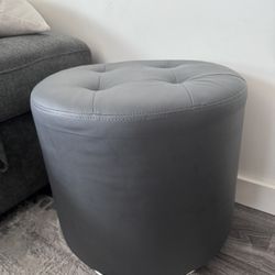 Grey Leather Ottoman 