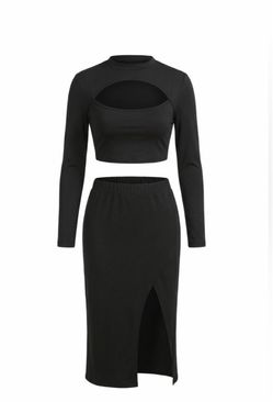 SHEIN Black High-Slit Midi Skirt and Top