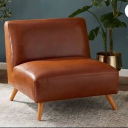 NEW IN BOX Huxley Cognac Mid-Century Armless Leather Chair