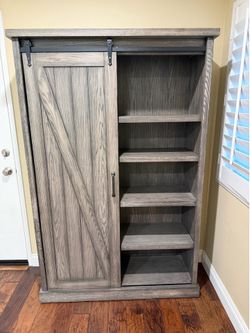 Rustic Gray Sliding Barn Door Bookcase