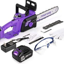 Brushless 12-Inch Electric Chainsaw Cordless，20V Battery Power Chain Saw with 4