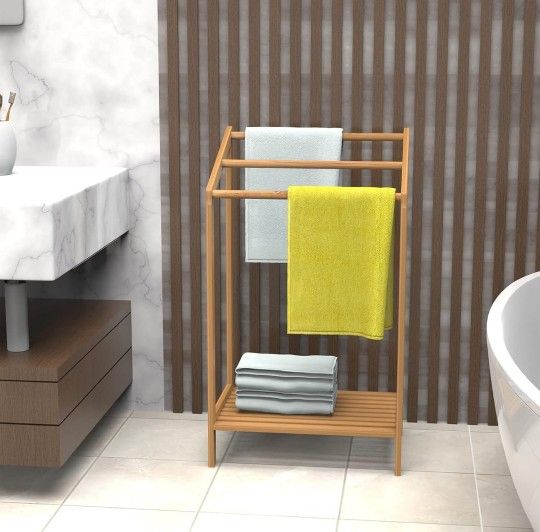 Bamboo Towel Rack with Bottom Storage Shelf, NIB