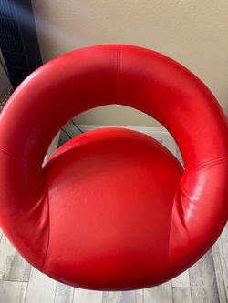 Red Faux Leather Round Accent Chair