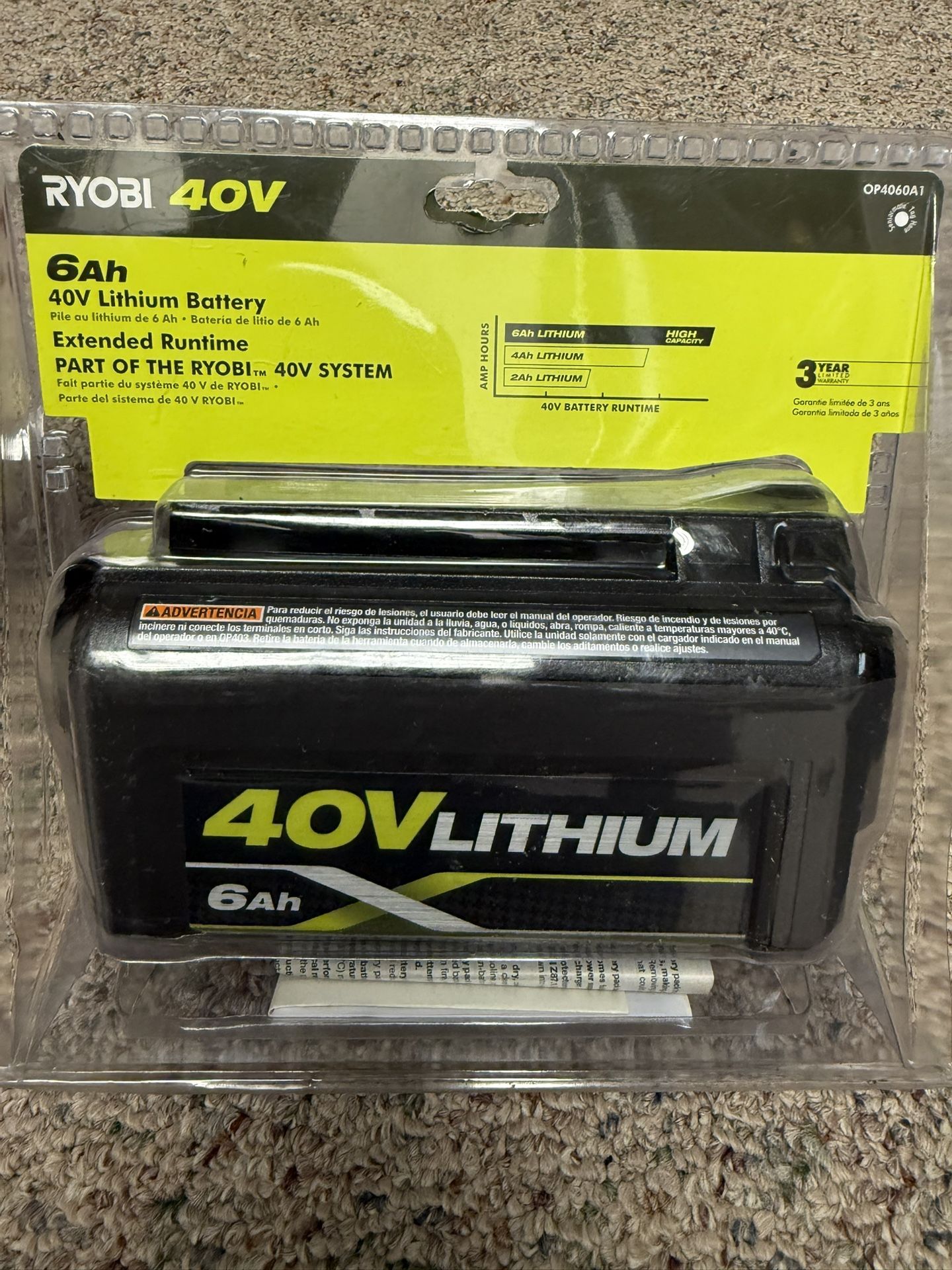 New Ryobi 40v 6Ah Battery