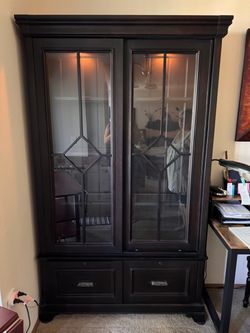 Dark Wood (black) Hutch w/Glass Doors