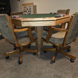 Wood Poker Table w 4 Chairs