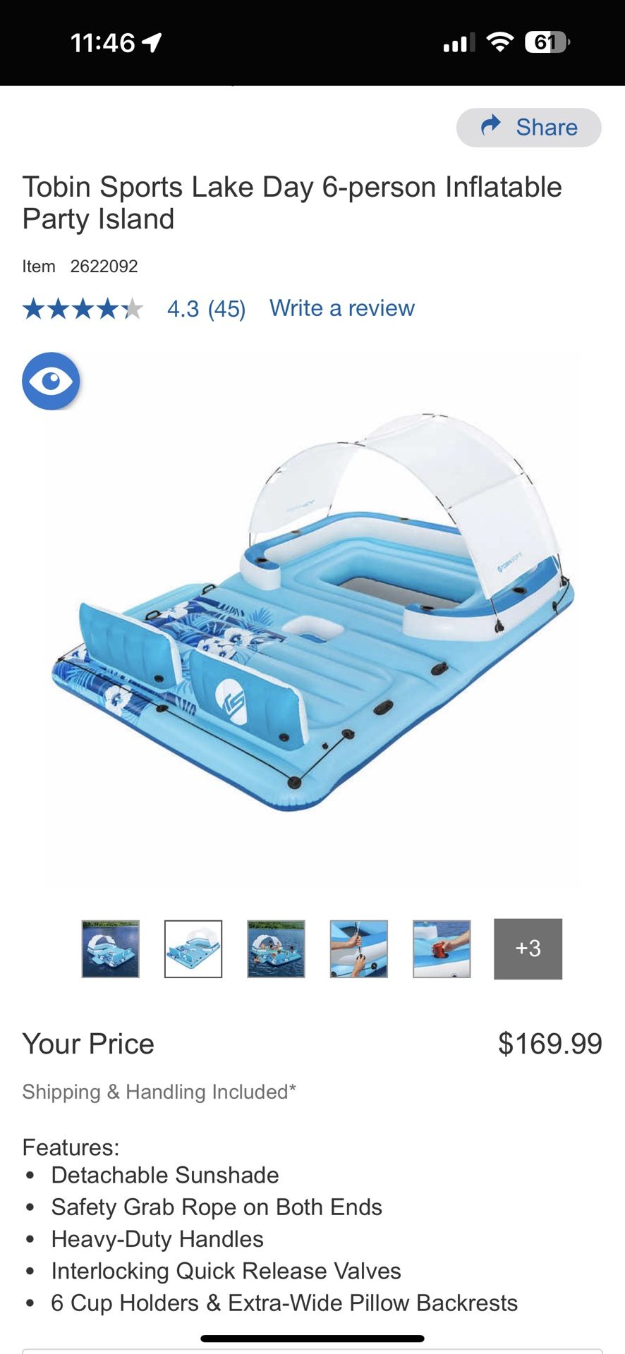 Tobin Sports Lake Day 6-person Inflatable Party Island