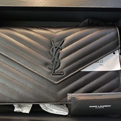YSL Saint Laurent Monogramme Grain de Poudre Leather Wallet on Chain Purse