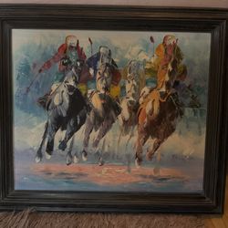 Original Horseracing Acrylic Framed Painting 