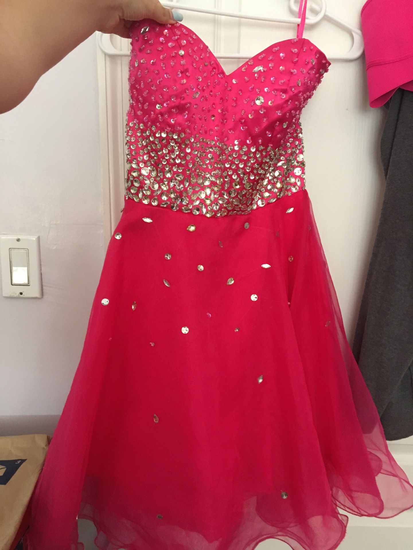 Hot Pink Short Quinces Prom Homecoming BARBIE Dress With Sequins - Grace Karin