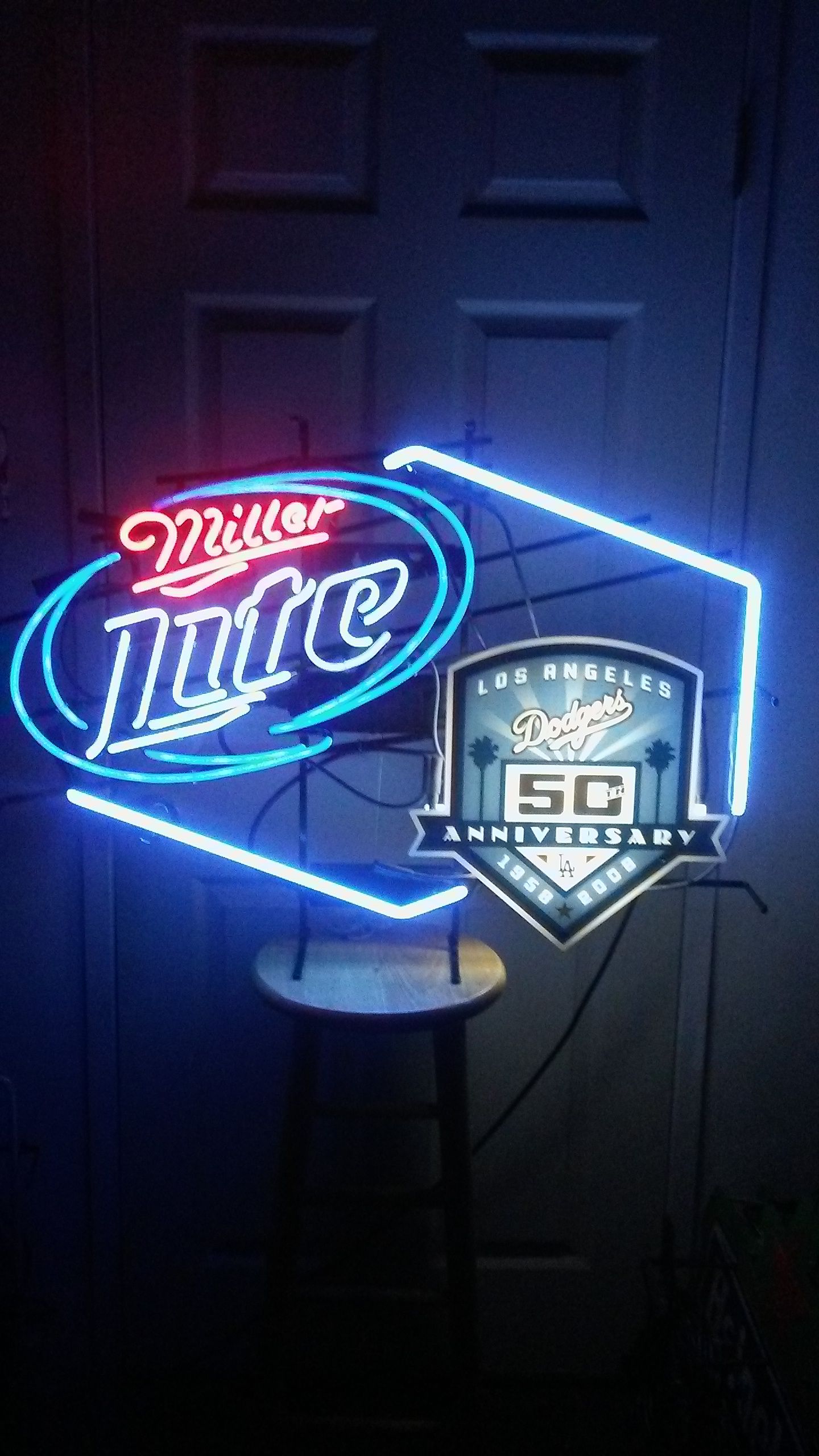 STADIUM ISSUE ONLY 50TH ANNIVERSARY MILLER LITE DODGERS NEON SIGN