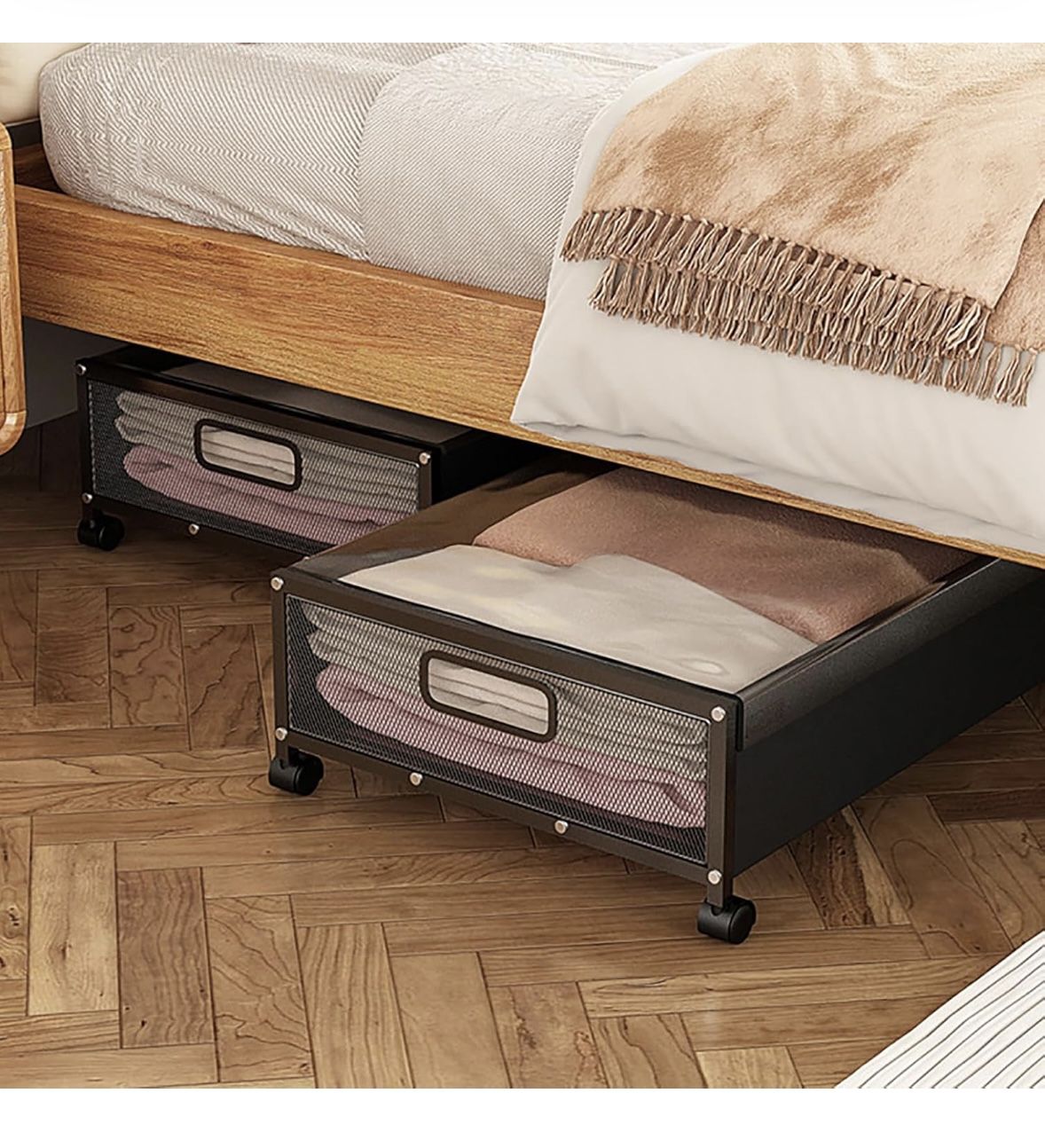 Brand: Generic 2 Pack Underbed Storage, Under Bed Storage on Wheels, Under Bed Storage Bag, Metal Frame Under-Bed Storage for Clothes, Blankets, Shoes