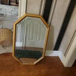 Octagon Shaped Mirror w/ Gold Frame