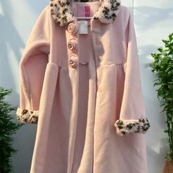 Good Lad Pink Coat with Leopard Trim Size 6