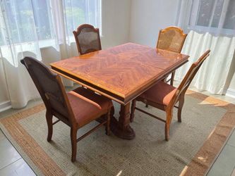 Wood Dining Table with 4 Cane Back Chairs Delivery Available!