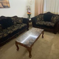 2 Sofa And 3-Piece Marble Coffee Table Set