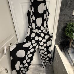 Ashley Stewart Black and White Polka Dot Wide-Leg Jumpsuit