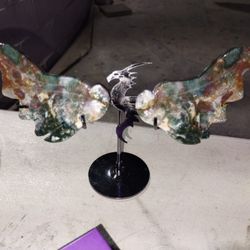Metal Dragon Figurine with Ocean Jasper Wings!