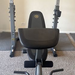 Gold's Gym Adjustable Workout Bench with Squat Rack, Leg Extension, Preacher Curl, and Weight Storage