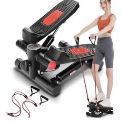 Mini Stepper Exercise Machine with Resistance Bands, LCD Display, Height Adjustable, 11 inch Platform