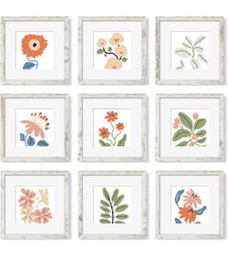 12x12 Picture Frame Set of 9, Photo Gallery Wall Frame Set, Display Pictures 8x8 with Mat or 12 x 12 Without Mat, Square Frame Picture Frames Collage 